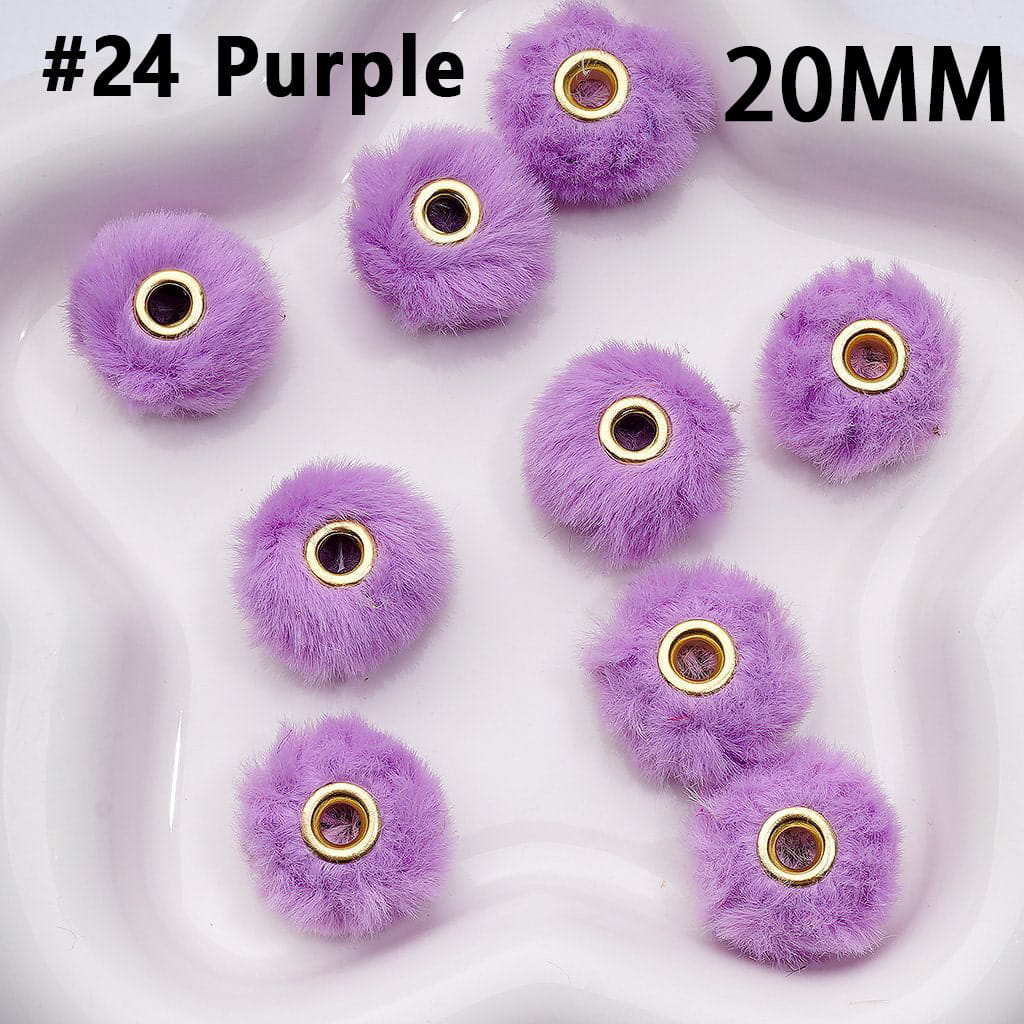 Cute Solid Colored Pom Pom Fluffy Hard Beads, 20MM