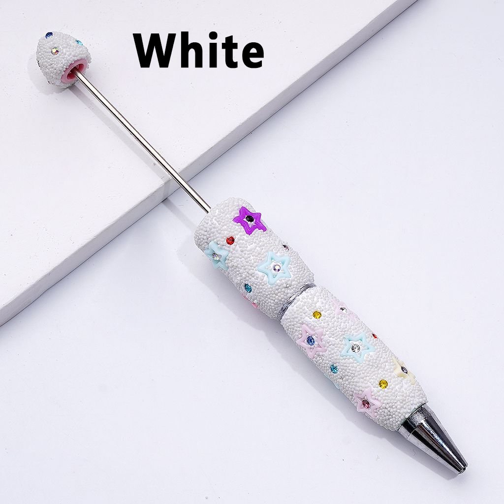 Beadable Clay Pens Covered with Colorful Shiny Rhinestones Mini Snow Balls and Cute Star Frames Along the Entire Pen