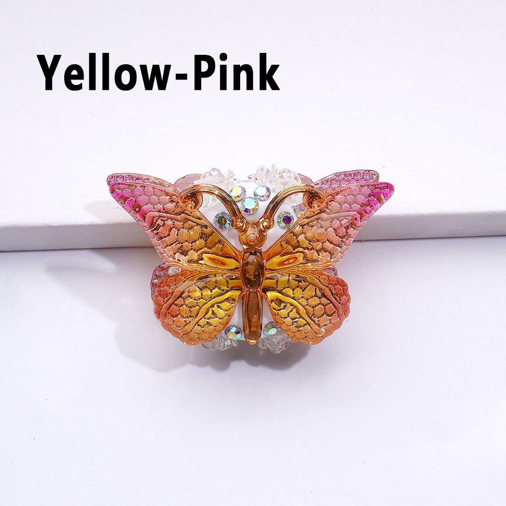 Delicate Colorful Vivid Gold Stripes Butterfly AB Rhinestones Mini Cute Clear Flowers Clay Beads, Around 38*23MM
