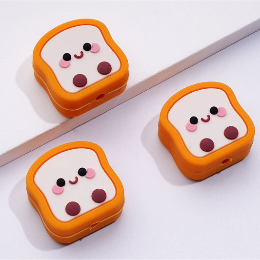 Adorable Smile Face Toast Bread Silicone Focal Beads, Perfect for Breakfast-Themed Crafts