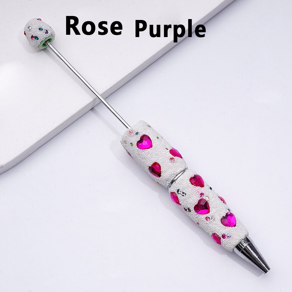 Elegant Beadable Heart Pen – Solid Colors with Sparkling Rhinestones & Mini Snow Balls