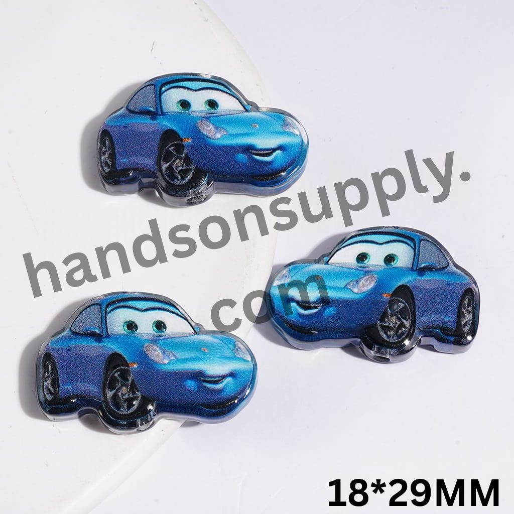 Cute Big-Eye Blue Sports Car Semi-Clear Acrylic Beads, 18*29MM