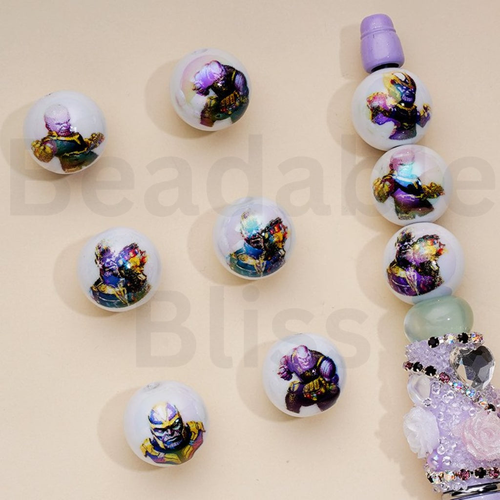 UV Coating Strong Character White Round Acrylic Beads, 16MM, Random Mix