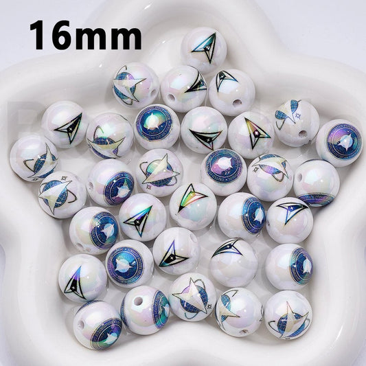 USA Space Force Printed Acrylic Beads with UV Coating, 16MM, Random Mix
