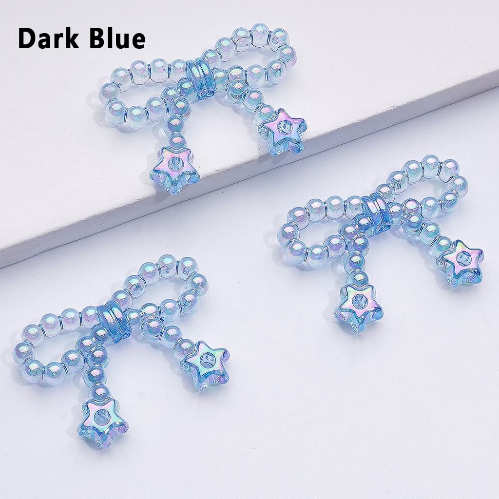 Translucent Acrylic Beads with UV Coated Pearls, Star Ring Accents and Bowknots, Around 23*33MM