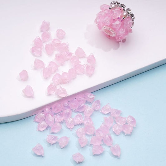 Tulips for Beads Jewelry Accessories, DIY Mini Cute Translucent Pink Glitter Flowers Random Mix