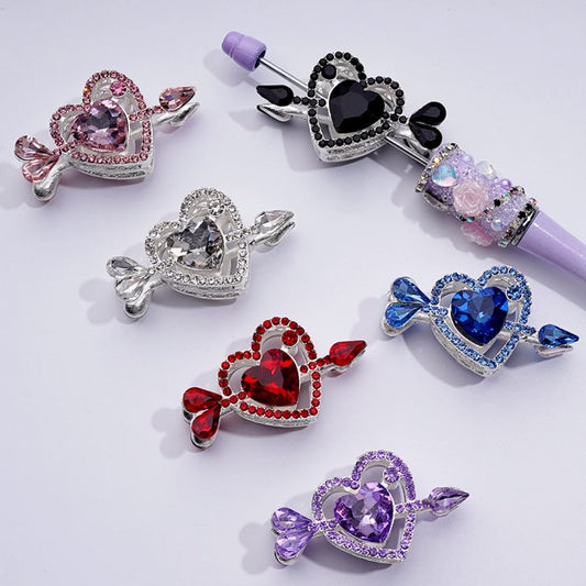 Elegant Silver Alloy Arrow Piercing a Heart Embellished with Vibrant Multi-Color Rhinestones & Beads Approx. 48x26MM