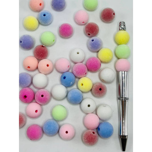 Cute Duckling Flocked Light Colors Round Acrylic Beads 16MM WQ, Please Read the Description