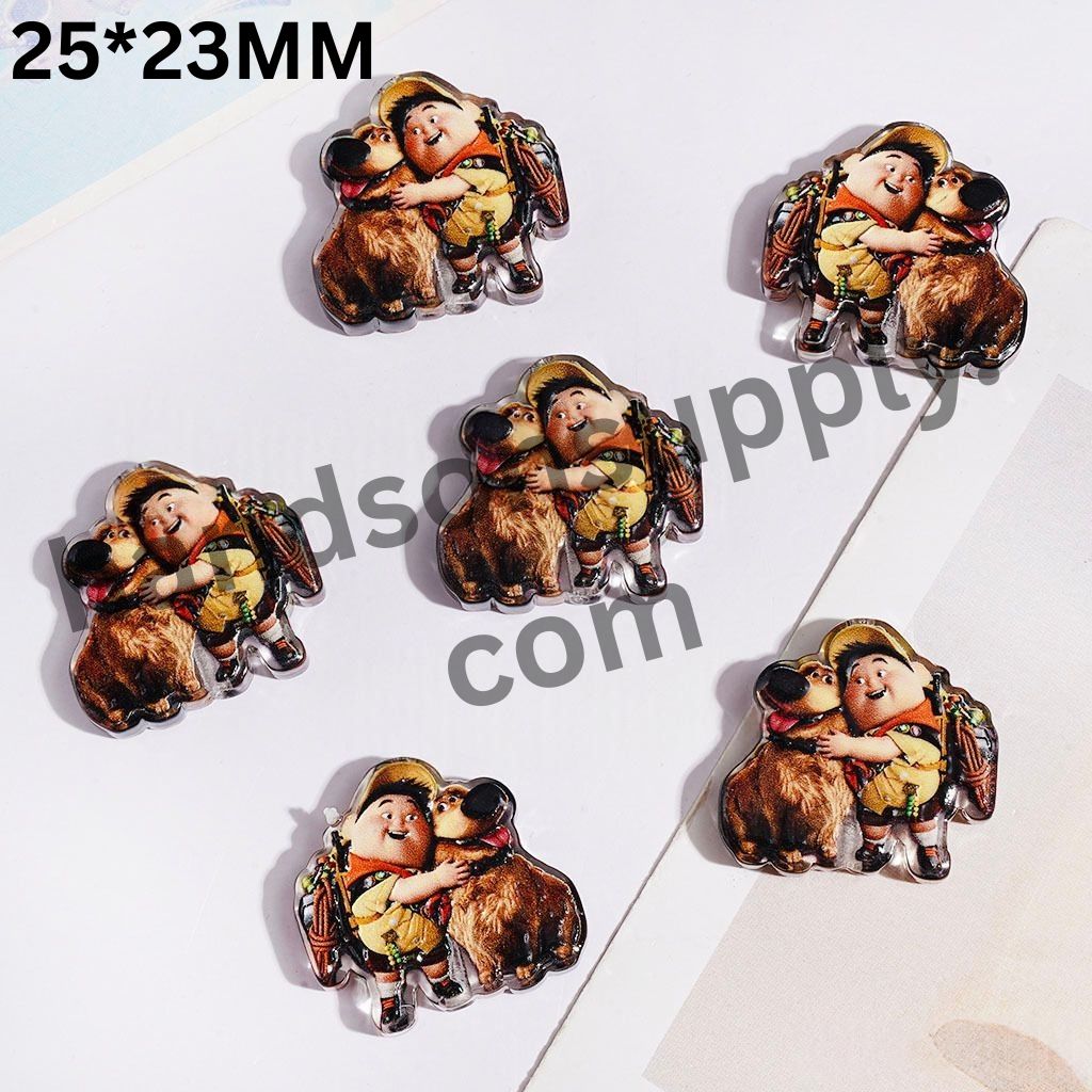 Cute Cubby Boy Holding Dog Print, Flying House Tour Theme, Semi-Clear Acrylic Beads, 25*23MM