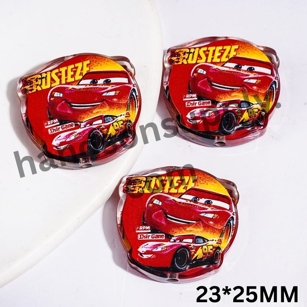Red Flame Sports Car Design Semi-Clear Acrylic Beads, 23*25MM