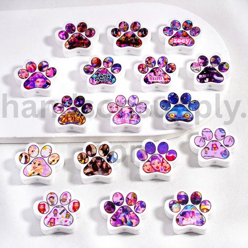 K-Pop Demon Hunter Series Cute Paw Print Mix Silicone Focal Beads