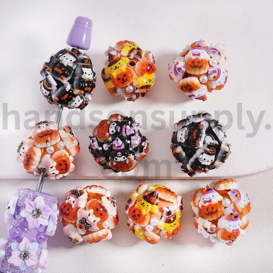 Halloween Sanrio White Pearls & Spooky Faces Round Clay Beads 20MM Random Mix