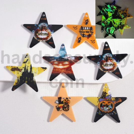 Luminous Star Shape Bead Halloween Series Print Pendants Jewelry Accessories 42*42MM, Random Mix