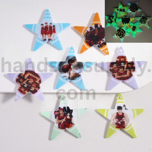 Luminous Glow Star Shape Halloween Dun Series Print 42*42MM, Random Mix Pendants Jewelry Accessories