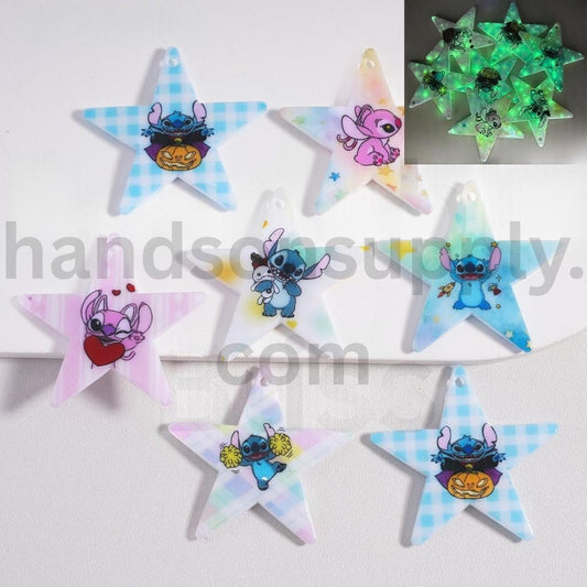 Luminous Star Shape Beads Cute Stitc Ange Print Series 42*42MM, Random Mix Pendants Jewelry Accessories