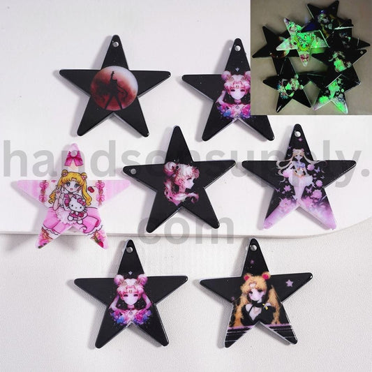 Luminous Star Shape Beads Sailo Moo Print Series 42*42MM, Random Mix Pendants Jewelry Accessories
