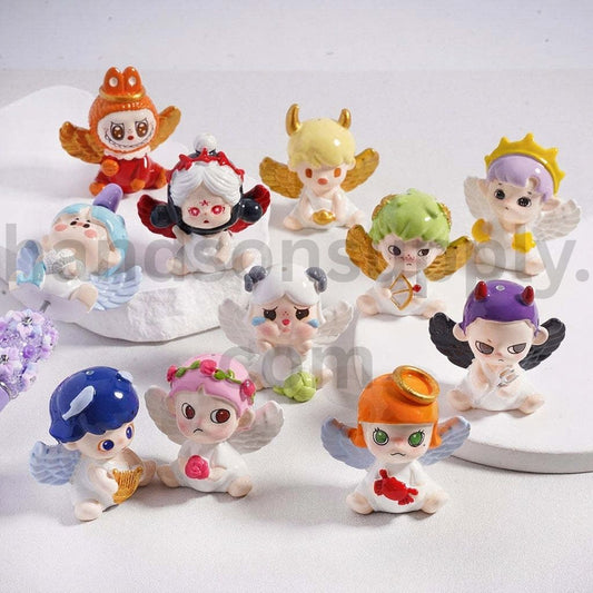 Cute Series Figures Labub Character, Crybab, Moll, Skullpand & Dimo with Angel Wings Acrylic Beads Random Mix