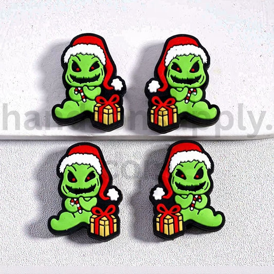 Green Oogie Boogie with Christmas Santa Hat & Gift Box Silicone Focal Bead