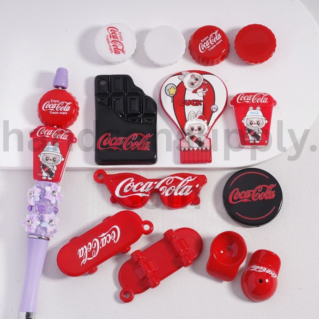 Cute Labub & Coc Col Series Caps Bottle Lid Glasses Skateboard Chocolate Coffee Cup, Acrylic Beads Pendants Random Mix