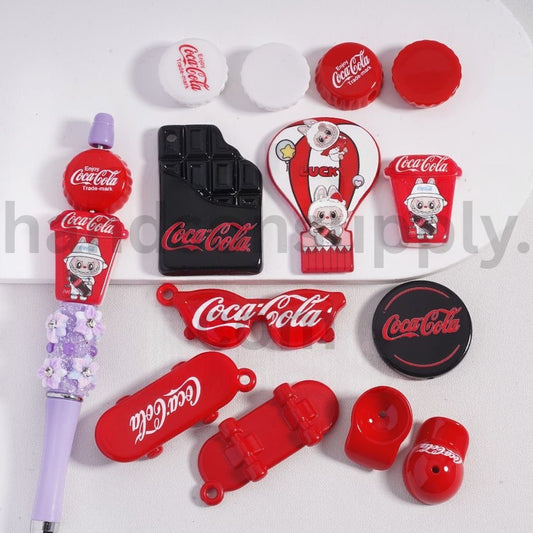 Cute Labub & Coc Col Series Caps Bottle Lid Glasses Skateboard Chocolate Coffee Cup, Acrylic Beads Pendants Random Mix