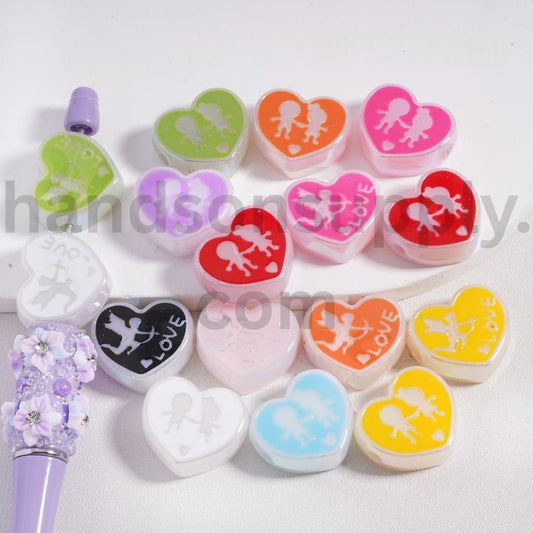 UV Coated Cute Heart Love the Arrow of Cupi Valentine’s Day Acrylic Beads, 20*23mm, Random Mix