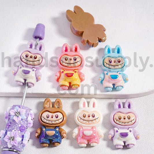 UV Coated Cute Labub with Overalls Flat Back Acrylic Beads 33*28mm, Random Mix
