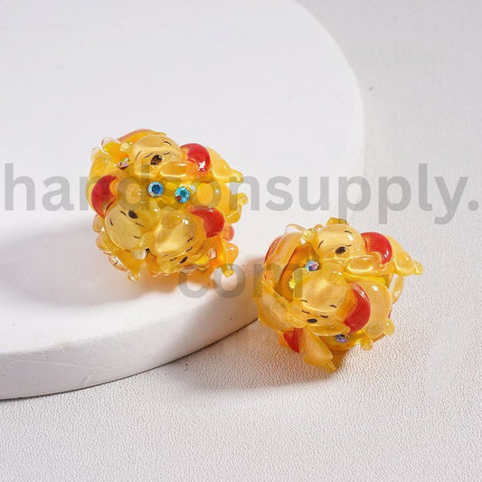 Cute Yellow Lying Down Honey Bear Rhinestones Round Clay Bead 20MM