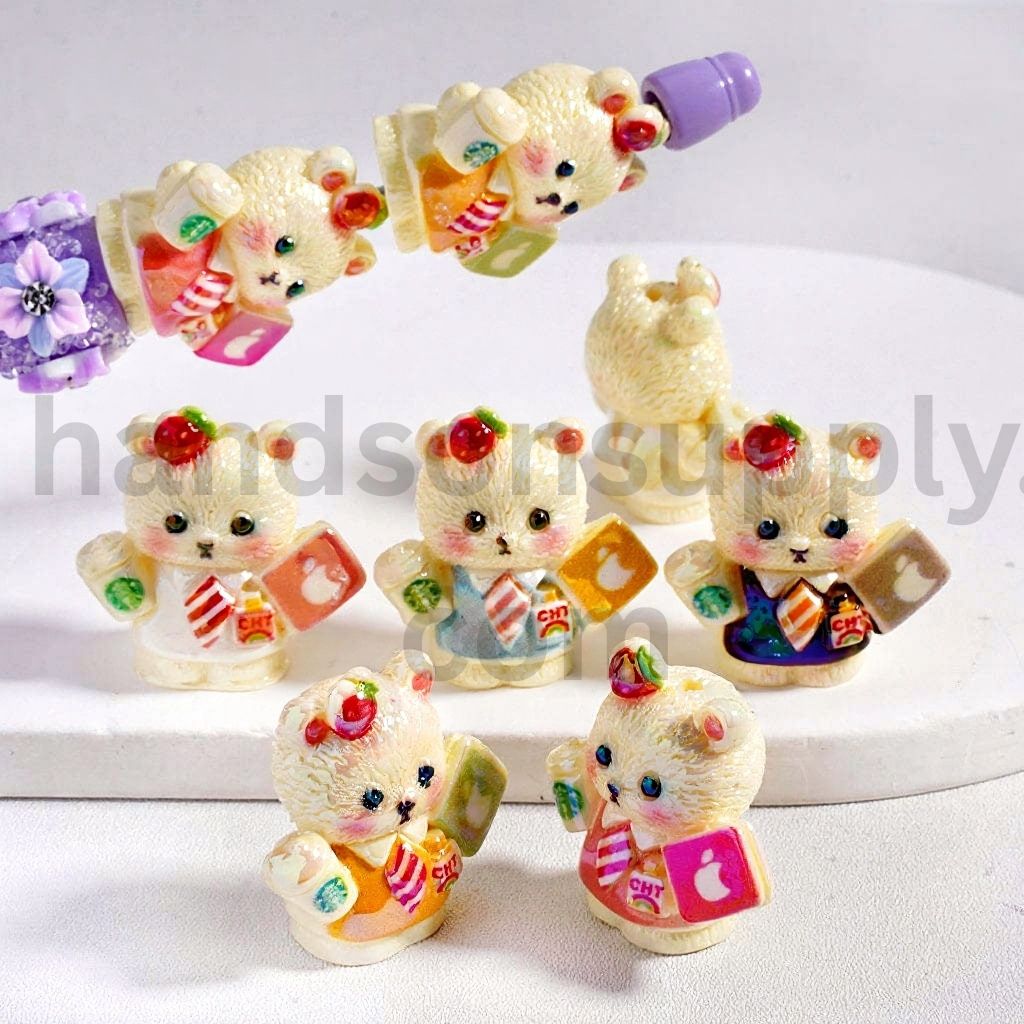 UV Coated Cute Bear Character Holding Coffee & Laptop in Suit Acrylic Beads 27MM Height Random Mix