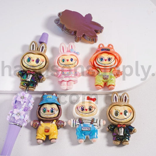 UV Coated Cute LBB Character Figures in Various Costumes Designs Flat Back Acrylic Beads Random Mix
