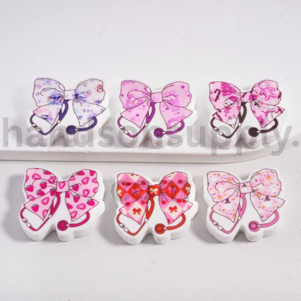 Medical Theme Stethoscope, Bowknot & Nurse Doctor Motifs, Silicone Focal Beads Random Mix
