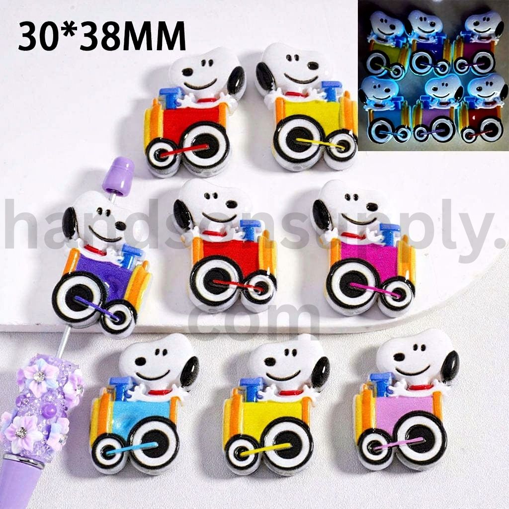 Luminous Cute Beagle Dog Driving Train Charms Multicolor Cartoon Design Acrylic Beads 30*38MM, Random Mix