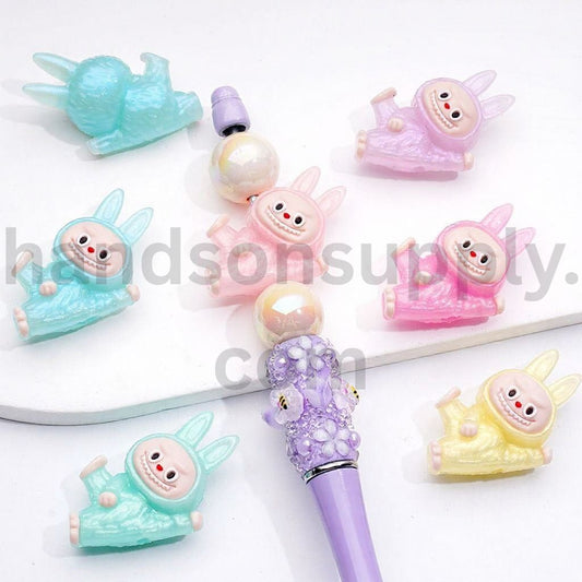 Cute Labub Lying on its Side PVC Soft Beads, Around 25*37MM, Random Mix