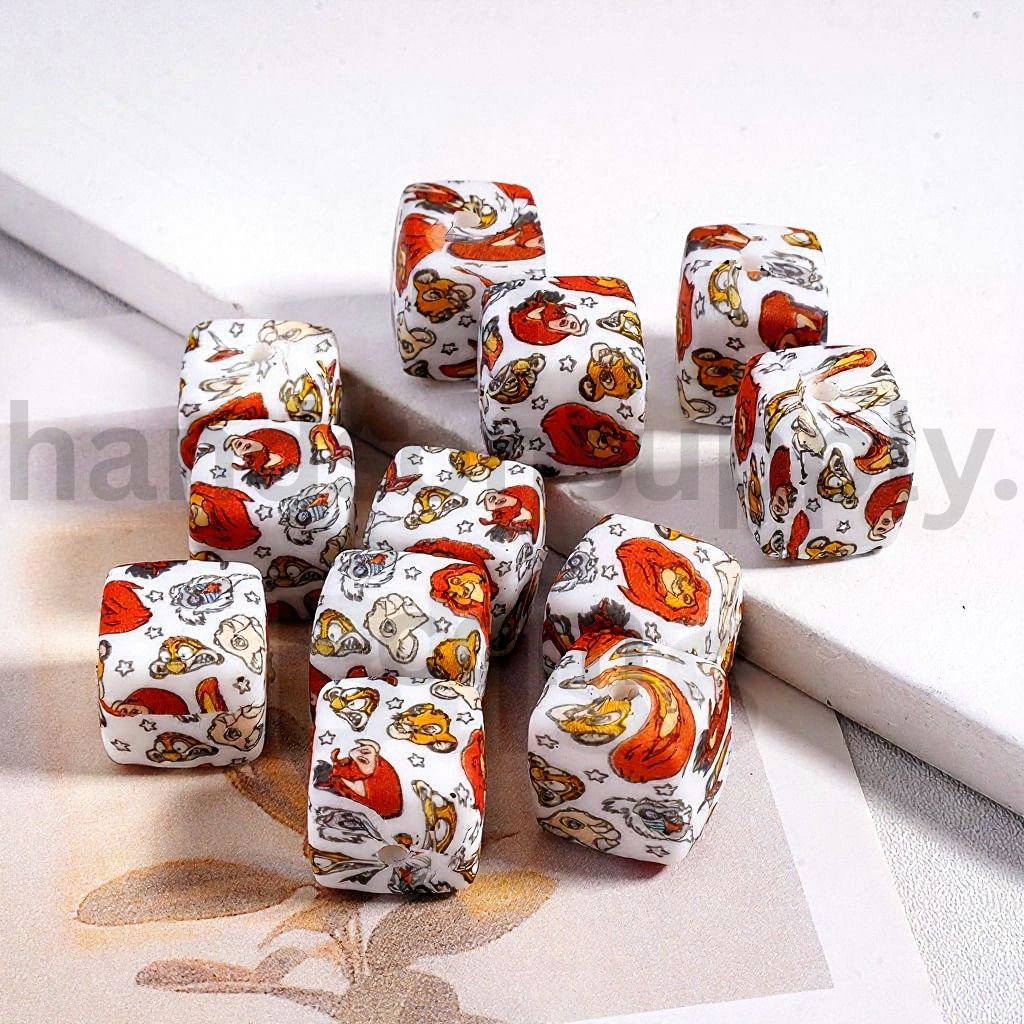 The Lion King Series Printed Cube Square Silicone Beads 14MM