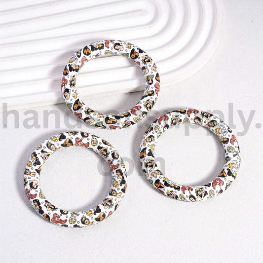 Soft Car Hanger Charm Loop Disney Royal Girl Series Prints Silicone Ring Frame Bead Circle Round 65mm
