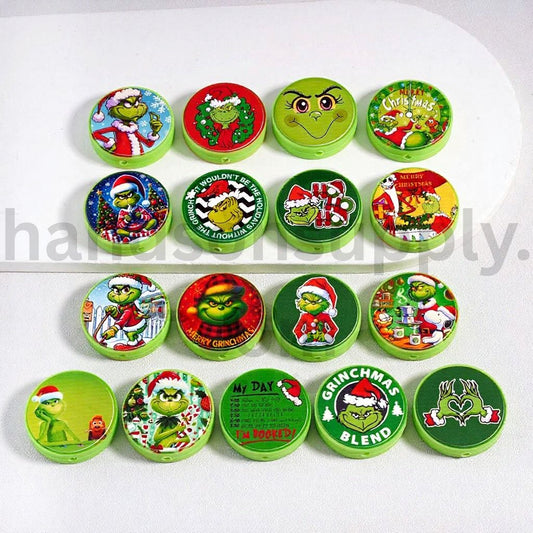 Green Monster Grinch Christmas Flat Round Charm Flat Round Silicone Focal Beads