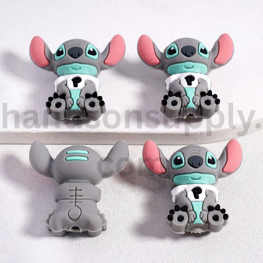 3D Cute Gray Stitch Style Character Silicone Focal Bead