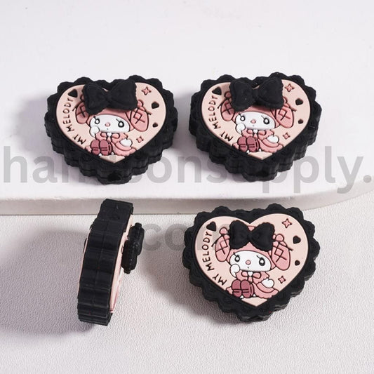 3D My Melody Heart Shape with Black Bow Charm Silicone Focal Beadc
