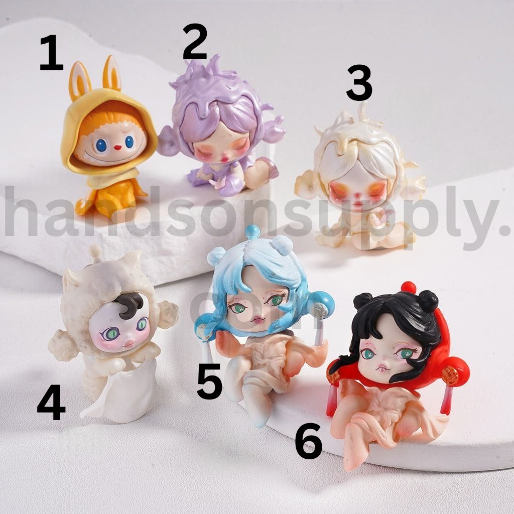 Cute Blind Box  Monster Doll skeleton Pop Mart Design Mini Figurine Jewelry Accessory Random Mix  (No Hole)