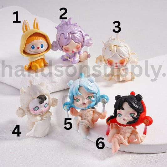 Cute Blind Box  Monster Doll skeleton Pop Mart Design Mini Figurine Jewelry Accessory Random Mix  (No Hole)