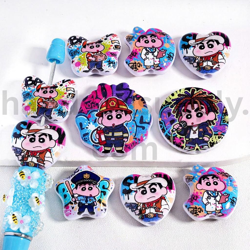 Crayon Shin Chan & Job Series Mixed Character Shapes Cute Cartoon Style Acrylic Beads