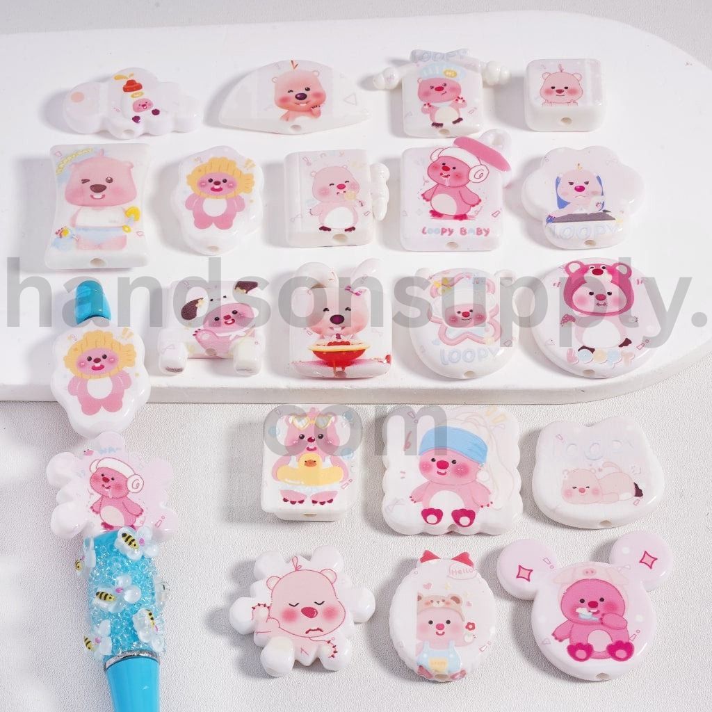 Cute Pink Loop Series Print Mixed Shapes in Pastel Pink Acrylic Beads