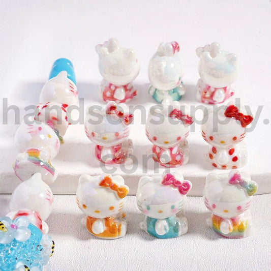 UV Coated Cute Hello Kitty with Bow Acrylic Beads 18MM Height, Random Mix