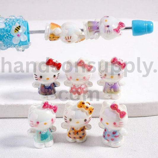 UV Coated Cute Hello Kitt Cute Cat with Bow in Various Costumes Acrylic Bead 21mm Height, Random Mix