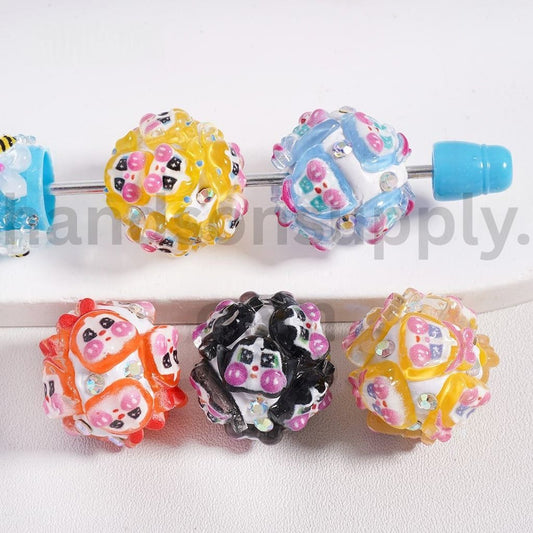 Cute Crybaby with AB Rhinestones PopMar Style Round Clay Beads 20MM, Random Mix