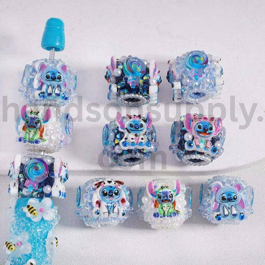 Cute Stitch Lollipop Cone Shape with Rhinestones & Pearls Clay Beads 18MM, Random Mix