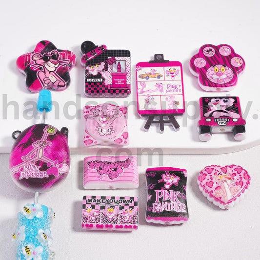 Cute Pink Panthe Series Different Shape Flat back Acrylic Beads