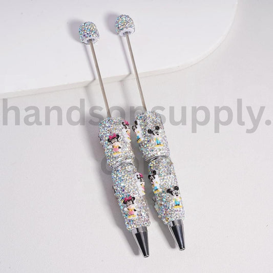 Beadable Clay Pen with Mickey Minnie with pink Bow & AB Rhinestones Random Mix