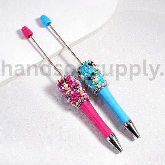 Beadable Pen with Mickey & Minnie AB Rhinestones, Chains, Pearls & Clear Sugar Elements Random Mix