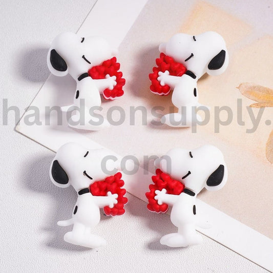 3D Cute Snoop Holding Red Hearts Silicone Focal Bead