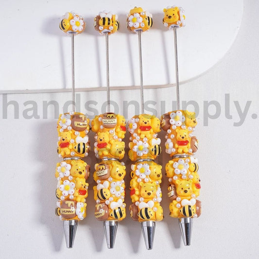 Winnie the Pooh Theme with Bee, Hunny Pot, Flowers and White Pearls Beadable Clay Pen